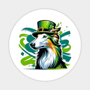 Borzoi Dog Celebrates Saint Patrick's Day Elegantly Magnet